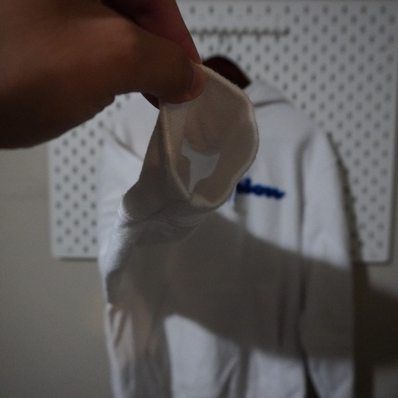 Champion Reverse Weave Hoodie Sweatshirt Blue‎ Yellow Logo White Mens Large - Picture 6 of 9